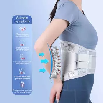 Поддерживающий бандаж для спины для мужчин и женщин, дышащий поясничный пояс, регулируемый сетчатый поддерживающий ремень для лечения боли в пояснице, ишиаса, сколиоза, грыжи межпозвоночного диска M серый