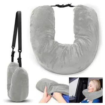 Поддержка шеи Самонаполняющаяся подушка для путешествий Износостойкая супермягкая портативная конструкция без наполнителя Набивная дорожная наволочка для шеи A серый