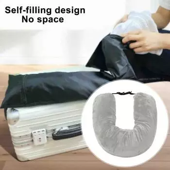 Поддержка шеи Самонаполняющаяся подушка для путешествий Износостойкая супермягкая портативная конструкция без наполнителя Набивная дорожная наволочка для шеи A серый