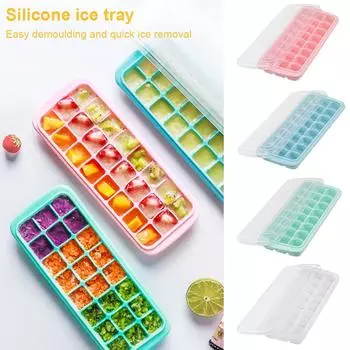 Поддон для кубиков льда силиконовый квадратный поддон для льда легко вынимается ледяное вино для сока с формой штабелируемый Rem H3T5 Blue-24-grid