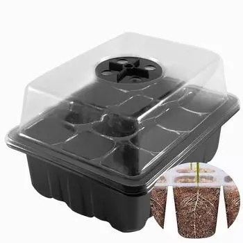 Поддон для рассады с 12 отверстиями и куполом для увлажнения. Поддон для проращивания растений. Поддон для размножения суккулентов для выращивания растений. зелёный