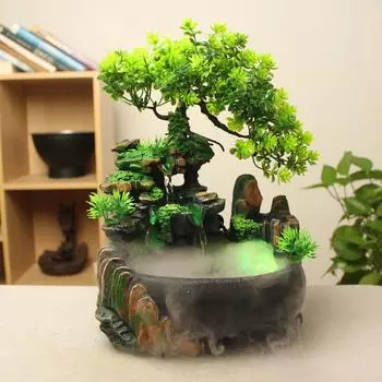 Поделки из смолы Настольный фонтан Крытый креативный рокарий пейзаж Декор фонтана Дзен-медитация Текущий фонтан-водопад 220V EU Plug