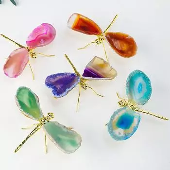 Поделки Кристалл Необработанный Камень Агатовая Руда Натуральный Агатовый Ломтик Стрекоза Орнамент Образец Украшения Дома