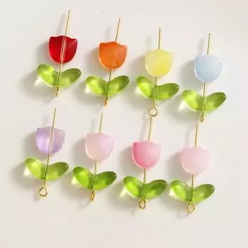 Поделки ручной работы для DIY Свободные бусины Тюльпаны Цветочные бусины Стеклянные бусины с изображением флоры Бусины лэмпворк