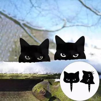 Подглядывающий черный кот садовый колышек устойчивый к погодным условиям прочный открытый дворик газон металл A