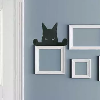 Подглядывающий черный кот, украшение для дома и офиса, внутренние подоконники, книжные полки, фоторамка, топпер, деревянный орнамент с изображением животных, Рождественский подарок L