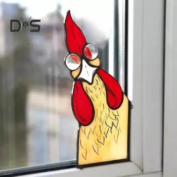 Подглядывающий петух, угловое украшение для дома, офиса, гостиной, домашний акриловый витраж, украшение в виде петуха, оконный орнамент, Рождественский подарок A