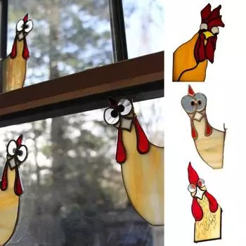 Подглядывающий петух, украшение для угла окна, домашний офис, внутренние подоконники, книжные полки, красочный орнамент в виде петуха, акриловый декор в виде животных, Рождественский подарок C