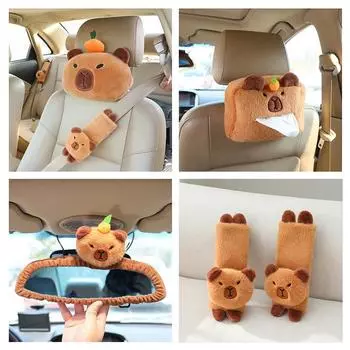 Подголовник автомобиля Подушка для шеи Capybara Plush Защита плеч Симпатичная коробка с салфетками Kawaii Украшение автомобиля Принадлежности для автомобиля Мягкий подарок