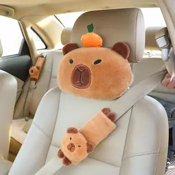 Подголовник автомобиля Подушка для шеи Capybara Plush Защита плеч Симпатичная коробка с салфетками Kawaii Украшение автомобиля Принадлежности для автомобиля Plushie Подарок