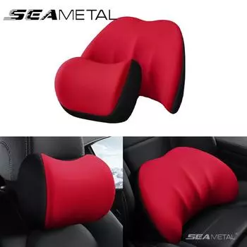 Подголовник автомобиля SEAMETAL, подушка для шеи, поддержка памяти, хлопковое автокресло, поясничная поддержка, мягкая защита для шеи 1SET(Headrest+Lumbar) чёрный