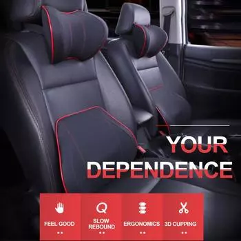 Подголовник для автомобильного сиденья Подголовник для шеи Автоматическая подушка для талии Подголовник для шеи Подголовник для сиденья с памятью пространства Аксессуары для интерьера Подушка для поясницы Pillow(Black Red)
