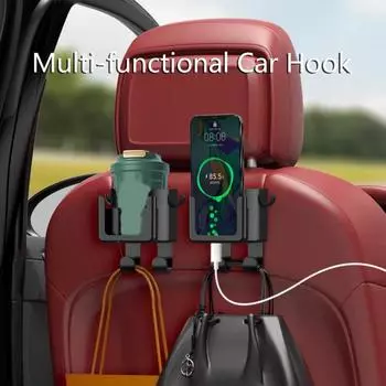 Подголовник для автомобильного сиденья, вешалка, органайзер для хранения, универсальный с подстаканником, сумка, подходит для универсальных автомобильных аксессуаров чёрный