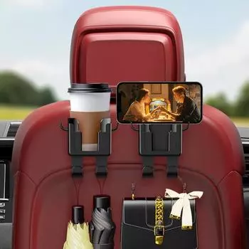 Подголовник для автомобильного сиденья, вешалка, органайзер для хранения, универсальный с подстаканником, сумка, подходит для универсальных автомобильных аксессуаров чёрный