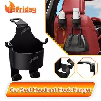 Подголовник для автомобильного сиденья, вешалка, органайзер для хранения вещей, универсальный, с подстаканником для сумочки, универсальные автомобильные аксессуары чёрный