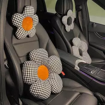 Подголовник с цветком, поясничная поддержка, подушка для шеи, для салона автомобиля - креативная и милая подушка с узором «гусиная лапка» headrest оранжевый