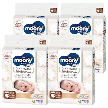 Подгузник Moony для новорожденных Moony Natural Organic Cotton, белый, 248 листов x [размер ленты] [товар в коробке] (Рождение~5000г) (62 4) белый