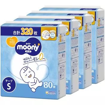 Подгузник S Moony белый 320 листов x [Размер ленты] (4~8 кг) (80 4) [Элемент дела] белый