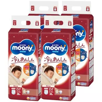 Подгузники Big Moonyman Cold Anshin Unisex 144 штуки x [Размер штанов] (12~22 кг) (36 4) [Элемент дела] белый