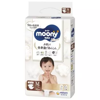 Подгузники M Natural Moony из органического хлопка 46 штук [размер ленты] (6~11 кг) белый