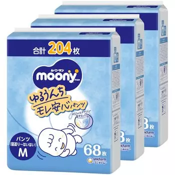 Подгузники Moonyman размера M, белые, 204 штуки x [Трусики для сидения/ползания~] [Предмет из чехла] (5~10 кг) (68 3) белый