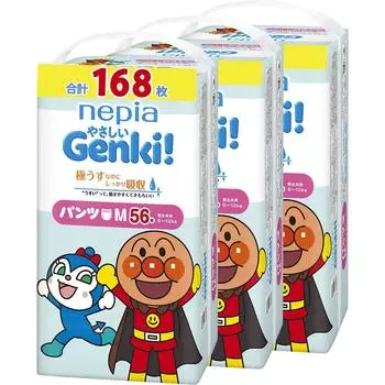 Подгузники Napia M Anpanman Napia Easy Pants белого цвета 168 штук x Genki! [Размер брюк] ГЕНКИ! [Элемент дела] (6~12 кг) (56 3) белый
