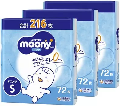 Подгузники S Moonyman 216 штук x [Размер штанов] (4~8 кг) (72 3) [Элемент дела] белый