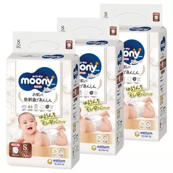 Подгузники S Natural Moony Man из органического хлопка 150 штук x [размер трусиков] (4~8 кг) (50 3) [Элемент дела] белый