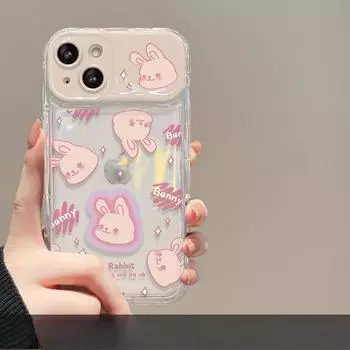 Подходит для Apple 14 Promax Чехол для мобильного телефона iPhone 13 Cute Rabbit Flip Mirror Hanging Chain 12 Прозрачный силикон iPhone15