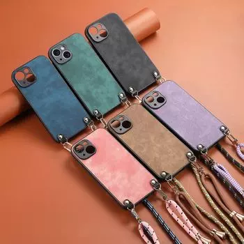 Подходит для Apple 16 Pro Чехол для мобильного телефона Crossbody Long Hand Strap 14 Solid Color IPhone15 Pro Max Защитный чехол iPhone 16 Pro Max (large hole)