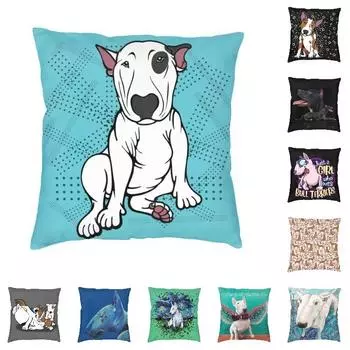 Подходит для автомобиля, дивана, наволочка, чехол для подушки с британским бультерьером, кавайная наволочка с милой собакой 40X40CM