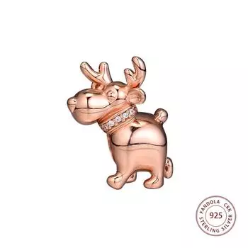 Подходит для Berloque Europe, браслет-подвеска из стерлингового серебра 925 пробы, бусины в виде розы и оленя, серебряные ювелирные изделия