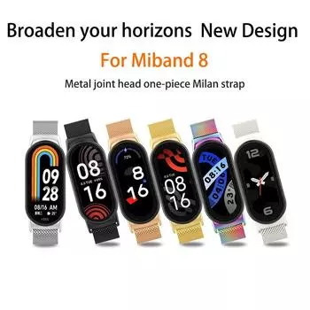 Подходит для браслета Xiaomi 8 Миланский ремешок MIBAND8NFC Миланский, металлический разъем Миланский магнитный ремешок Mi band 8 серебряный