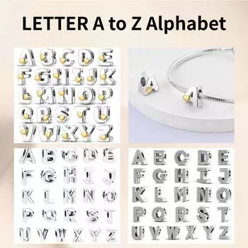 Подходит для браслетов из серебра 925 пробы с буквами от А до Я, подвески с буквами алфавита, начальные бусины, аксессуары для самостоятельного изготовления ювелирных изделий PJT532-X