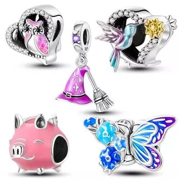 Подходит для браслетов, стерлингового серебра 925 пробы, красочные подвески, бусины, любовь, бабочка, пчела, цветок, висячие для изготовления ювелирных изделий своими руками, подарков