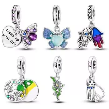 Подходит для браслетов, светящиеся светлячки, бабочки, черепа, серебро 925 пробы, подвески, бусины, изысканные украшения «сделай сам», подарок на день рождения белый