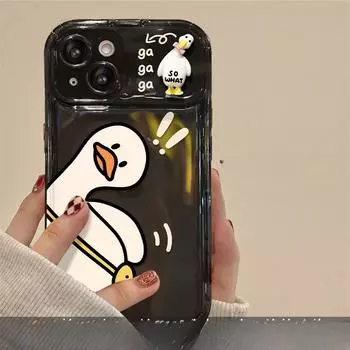 Подходит для чехла для мобильного телефона Apple 15 IPhone 13pro Кривая утка кукла шнурок 11/12 откидное зеркало Xs милый iphone 15
