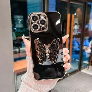 Подходит для чехла для мобильного телефона Apple 16 Promax, чехол-подставка в виде бабочки с покрытием для iPhone 15, защитный чехол 14/13, роскошный iPhone16