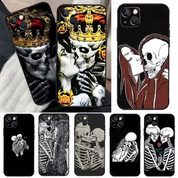 Подходит для чехла для мобильного телефона iPhone16, нового парного черепа, модного мужского чехла для мобильного телефона с ужасами на Хэллоуин. iPhone13