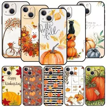 Подходит для чехла для мобильного телефона iPhone16, новый простой чехол для мобильного телефона с изображением осеннего кленового листа и тыквы iPhone16