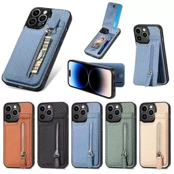 Подходит для чехла для мобильного телефона Apple 16 Pro, многофункционального держателя карт, кошелька, защитного чехла с застежкой-молнией и магнитной присоской для iPhone15. iPhone16 Pro Max (large hole) чёрный