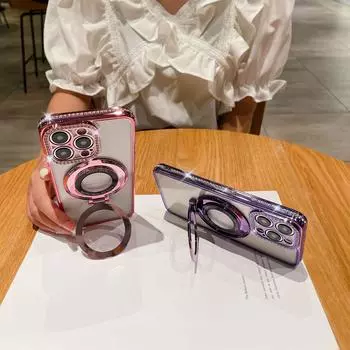 Подходит для держателя магнитной этикетки со стразами для iPhone15, чехла для мобильного телефона 13 Apple 14, прозрачного мягкого чехла TPU12 с гальваническим покрытием iPhone15PRO MAX темно-фиолетового