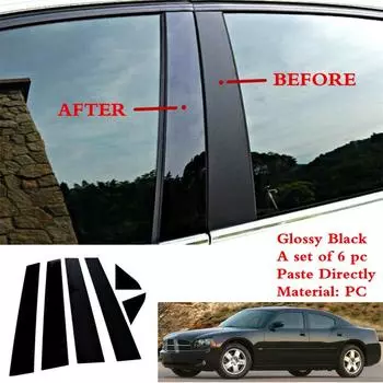 Подходит для Dodge Charger 2006-2010 Накладки на стойки двери и окон 6 шт. Черный рояльный лак