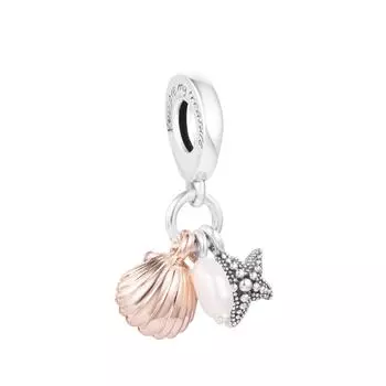 Подходит для европейского браслета Femme, стерлинговое серебро 925 пробы, жемчуг, морская звезда и ракушка, тройные висячие подвесные бусины для женщин, изготовление ювелирных изделий своими руками