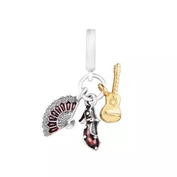 Подходит для европейского браслета, подвески из стерлингового серебра 925 пробы, испанская гитара фламенко, обувь и веер, висячие бусины для женщин, изготовление ювелирных изделий своими руками