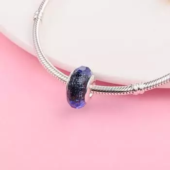 Подходит для европейского браслета, подвески из стерлингового серебра 925 пробы, синие очаровательные переливающиеся стеклянные бусины для женщин, изготовление ювелирных изделий своими руками