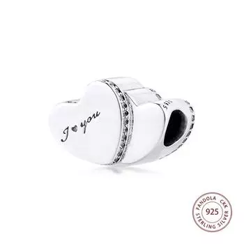 Подходит для европейского браслета с двумя сердечками, подвески из стерлингового серебра 925 пробы, прозрачные бусины с фианитом, женские ювелирные изделия своими руками, подарок