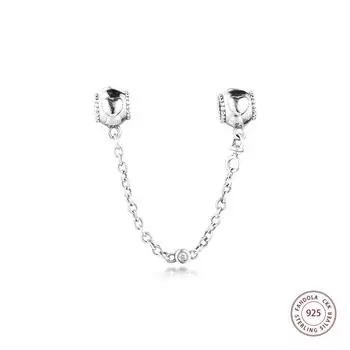 Подходит для европейского браслета с тиснением в виде сердечек, защитная цепочка, подвески из стерлингового серебра 925 пробы, бусины для изготовления ювелирных изделий