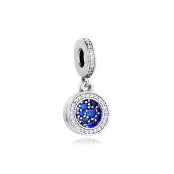 Подходит для европейского браслета, стерлинговое серебро 925 пробы, сверкающий синий диск, двойные висячие подвески, металлические бусины S925 для изготовления ювелирных изделий, новинка 2020 года