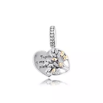 Подходит для европейского браслета, стерлинговое серебро 925 пробы, двухцветное генеалогическое дерево, подвески в форме сердца, бусины, женские ювелирные изделия своими руками, новинка зимы